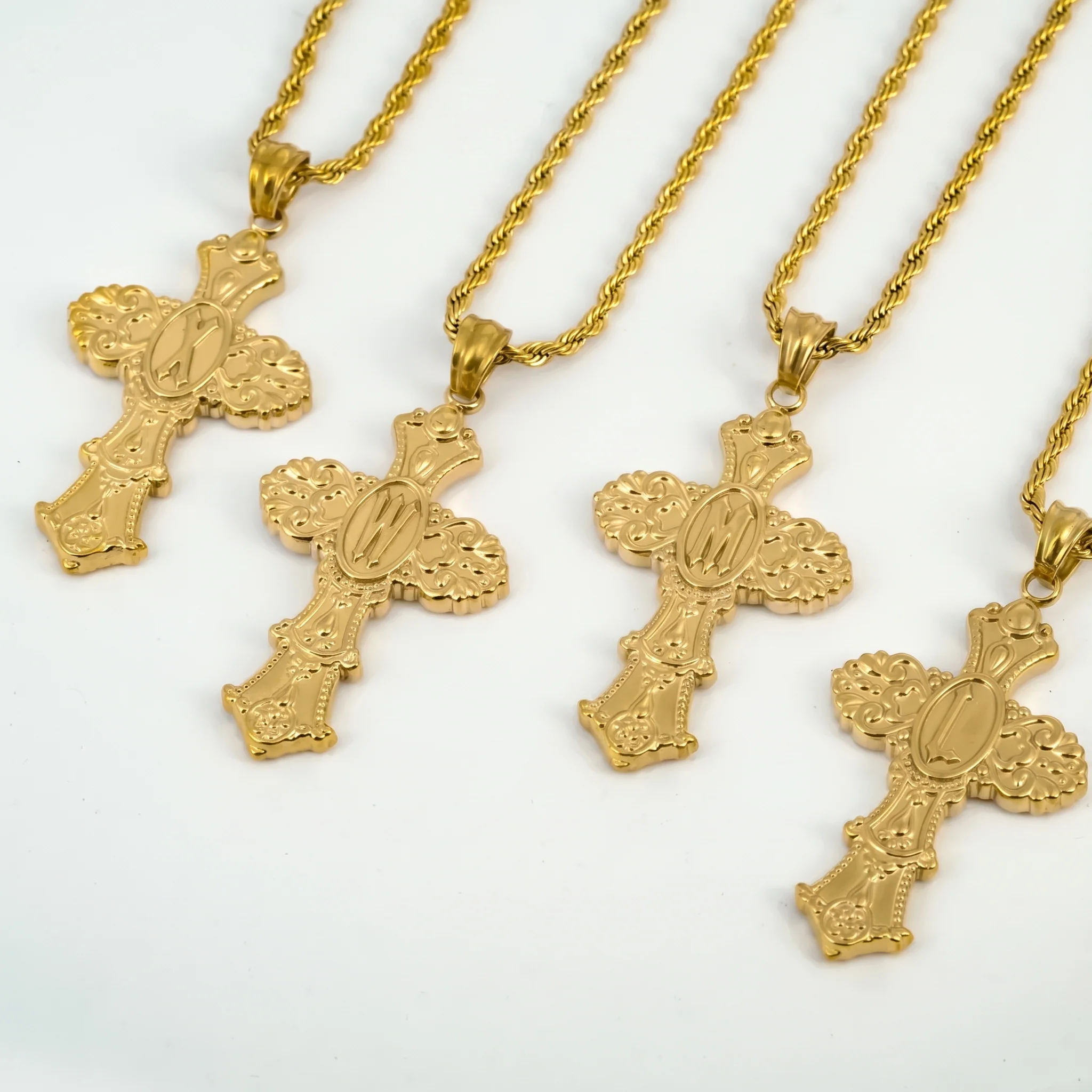 Vintage Cross Initial Necklace - Image 3