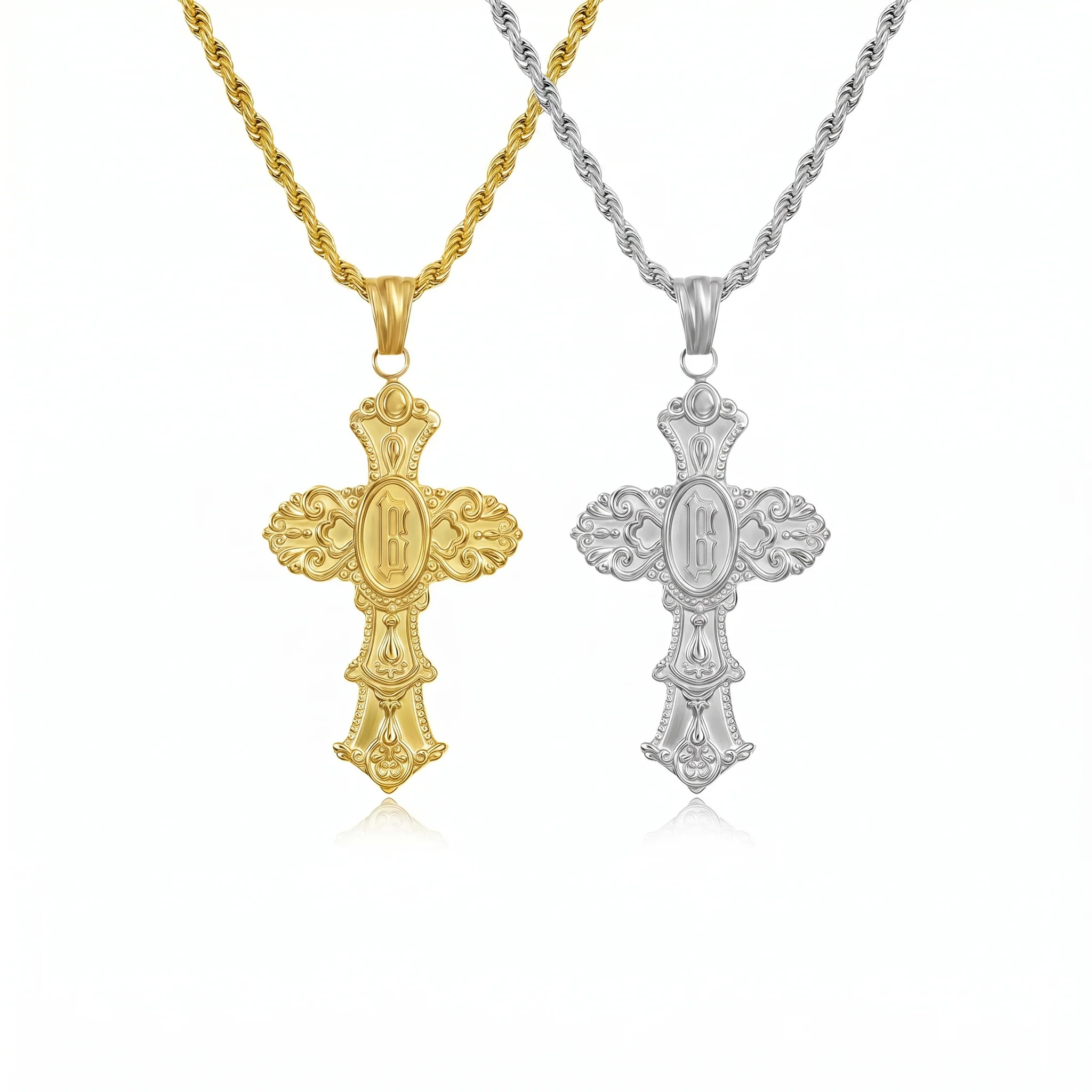 Vintage Cross Initial Necklace - Image 5