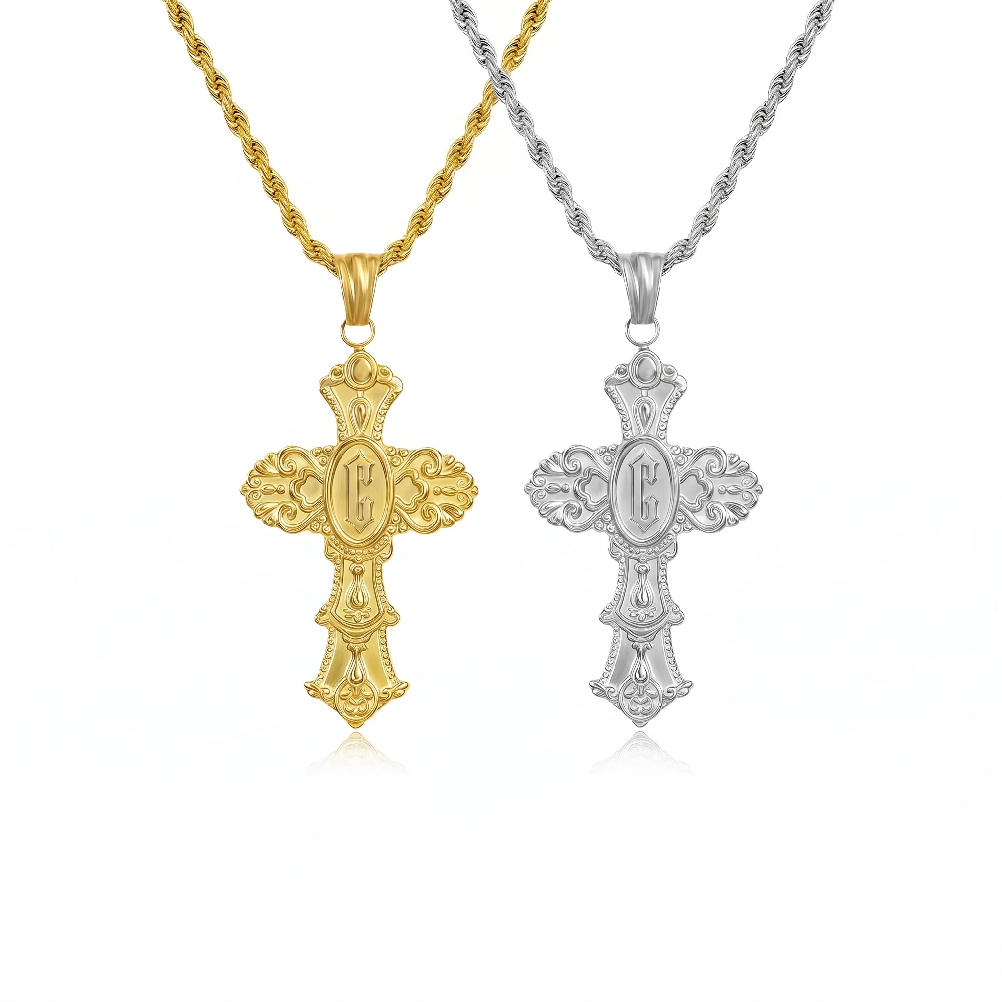 Vintage Cross Initial Necklace - Image 6