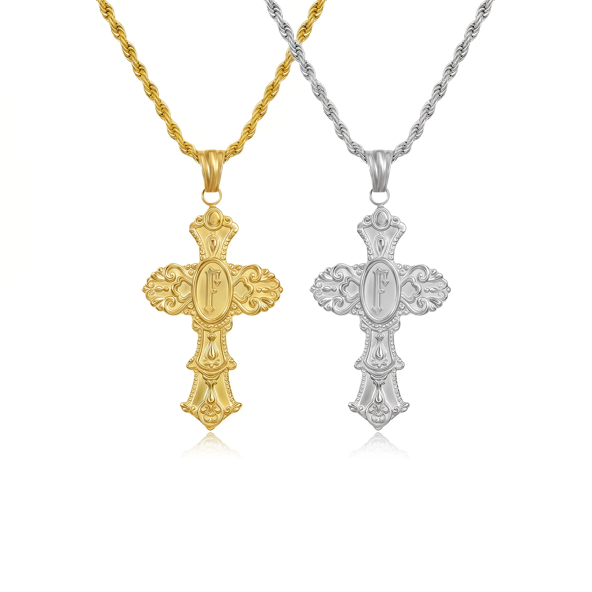 Vintage Cross Initial Necklace - Image 9