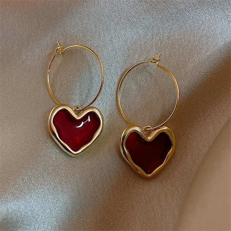 Vintage Red Love Heart Earrings - Image 2