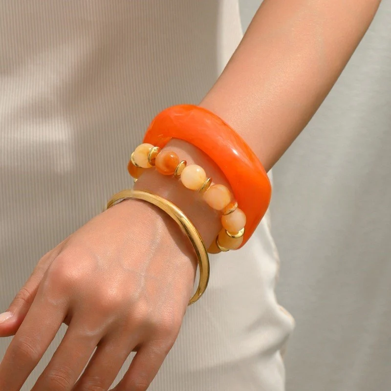 Wide Resin & Beaded Bracelet Set